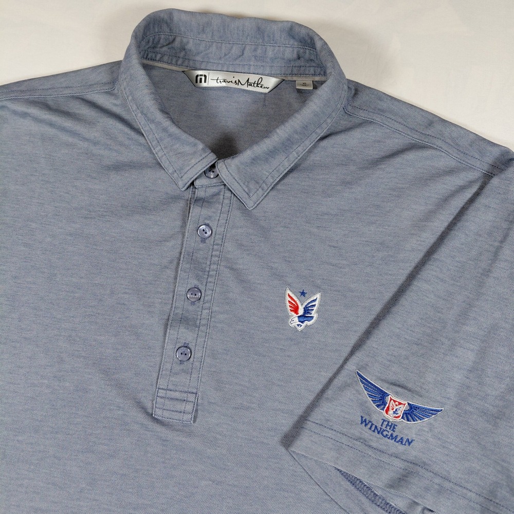Travis Mathew Mens XL Blue The Patriot Wingman Pima Cotton Blend Golf Polo Shirt